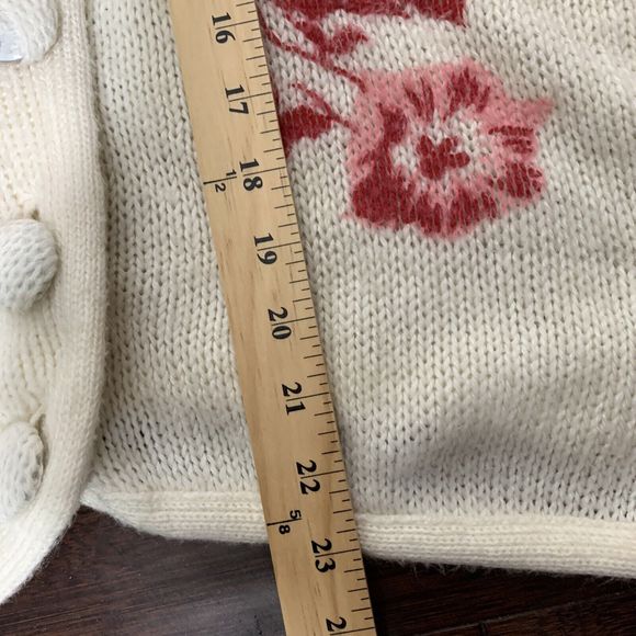 VTG 50s Carol Brent Cardigan Sweater Hand Painted Floral Granny Cottage Core L - Picture 10 of 16